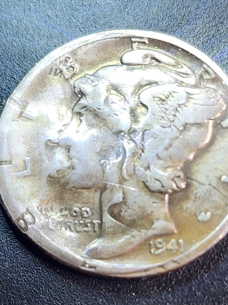 1941 ERROR MERCURY SILVER DIME 10C MULTIPLE DOUBLED STIKES  & DOUBLED DIES