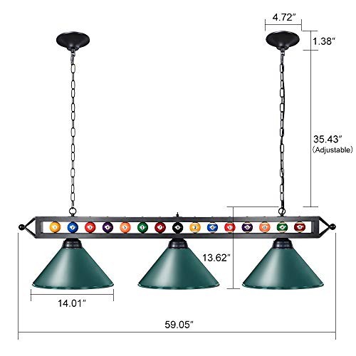 59" Pool Table Light, 3 Lights Hanging Pool Table Lighting, Adjustable Green
