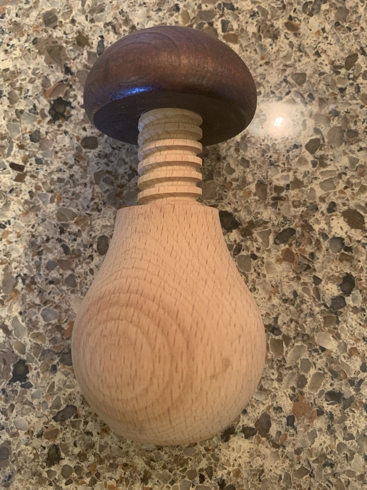 Mushroom Nutcracker made from Natural Solid Wood Handmade 3.5" tall Manual