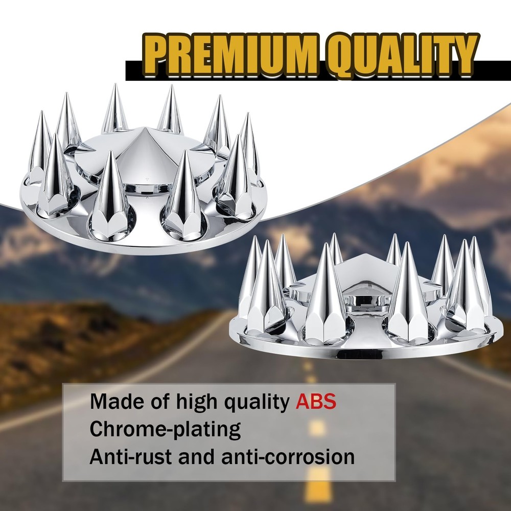 ABS Chrome Plastic Front Axle Cover Kits with 33mm Thread-on 2 Set, Spiked