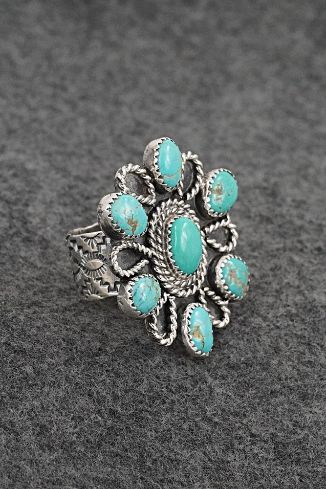 Turquoise & Sterling Silver Ring - Delbert Arviso - Size 8 Adj.