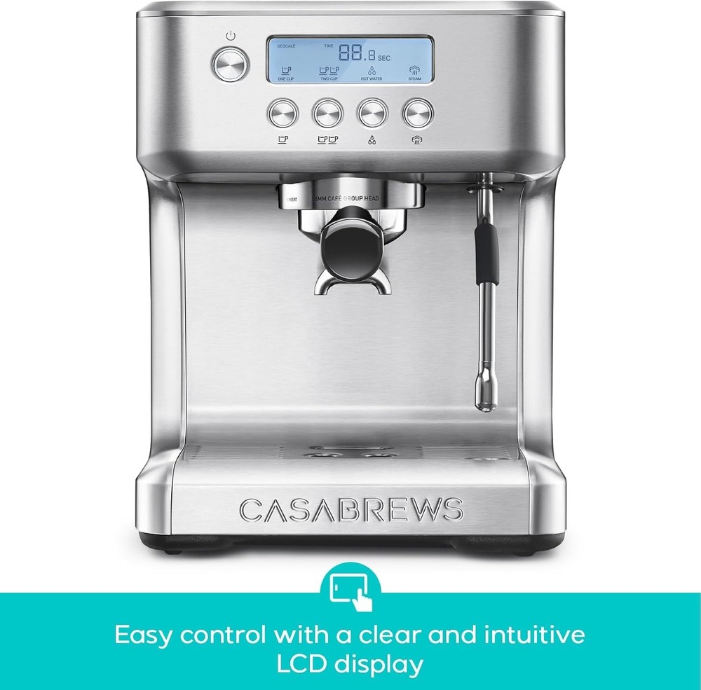 CASABREWS Ultra Espresso Machine Silver LCD Display 4-Adjustable Temperature