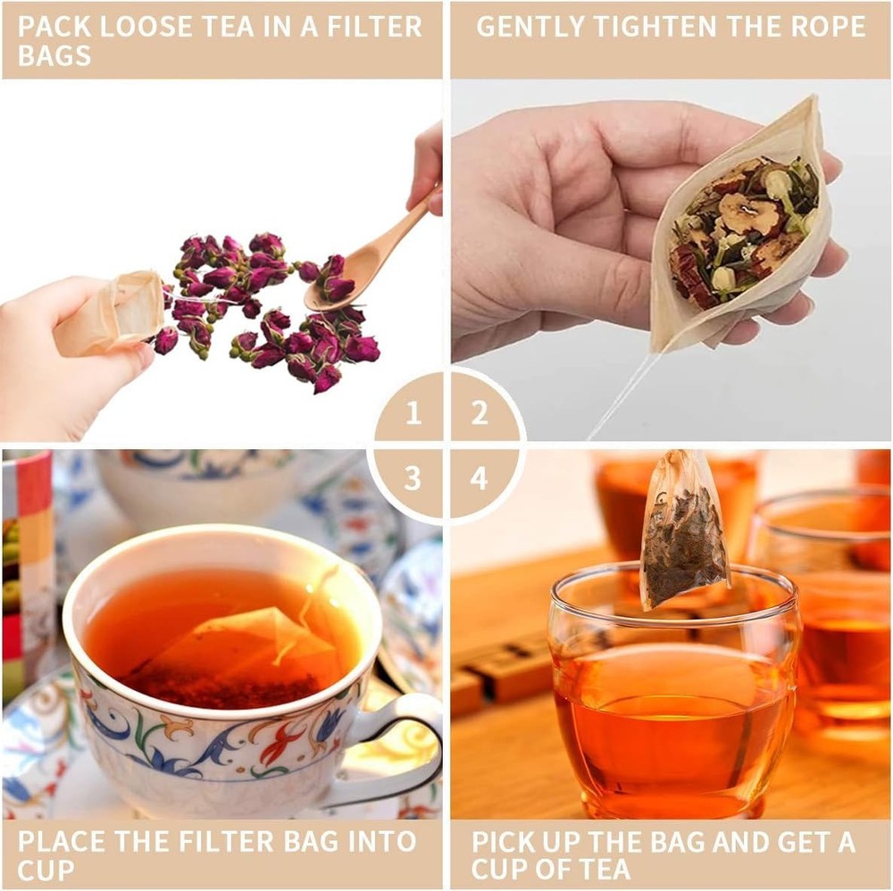 Tea Filter Bags with Tea Spoon, Safe & Natural Material, Disposable Tea Infus...
