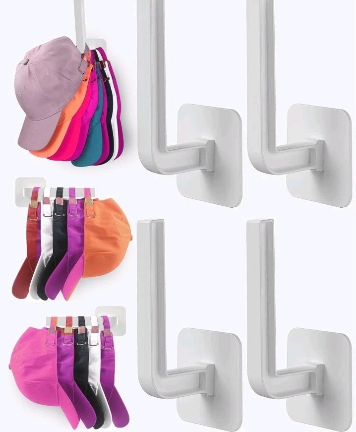 Hat Rack for Hat Storage (4-Pack), Multi-Purpose Hat Organizer, Strong Adhesive