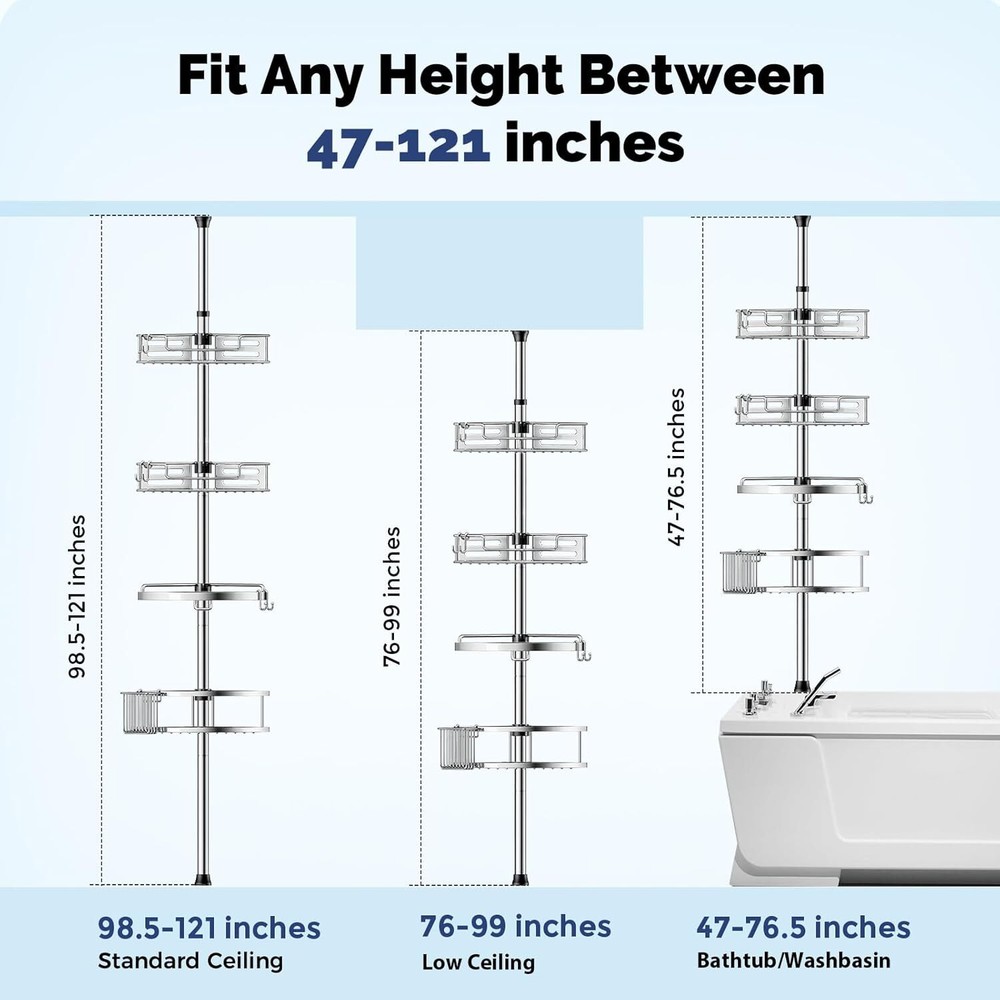 4 Tier Rustproof Bathroom Organizer Adjustable Floor Stand Bath Rack Bracket