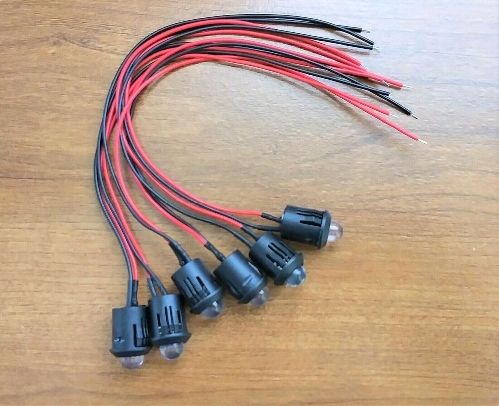 6 BBT Bright 12 volt DC Blue LED 1/2" Snap-In Indicator Lights