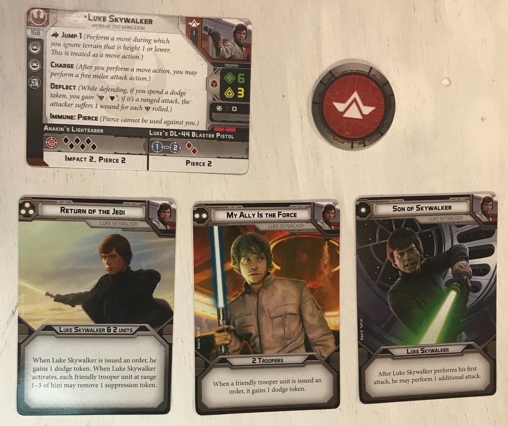 Star Wars Legion, Cmdr Luke Skywalker mini w/ unit & command cards & unit token