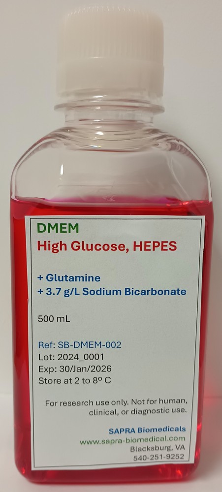 DMEM, 1X, High Glucose, HEPES, 500mL