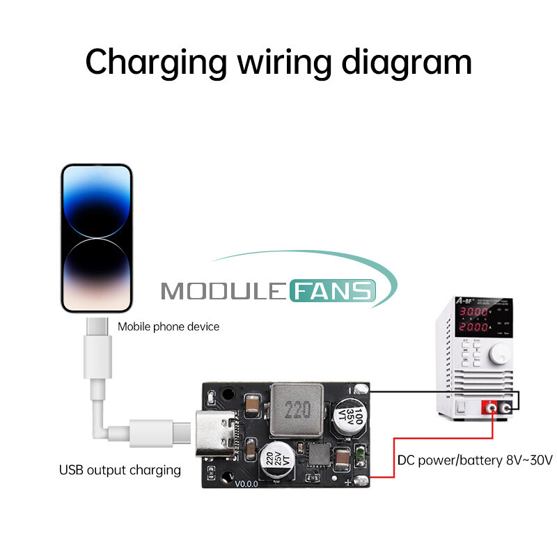 Type-C DC8~30V PD65W Fast Charging Module Step-Down Support PD3.1 QC3.0 SCP