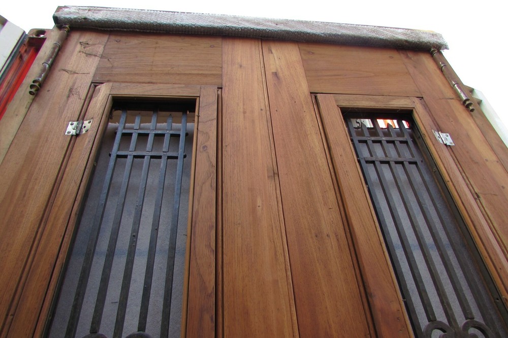 Double antique entry door with iron insert X1798