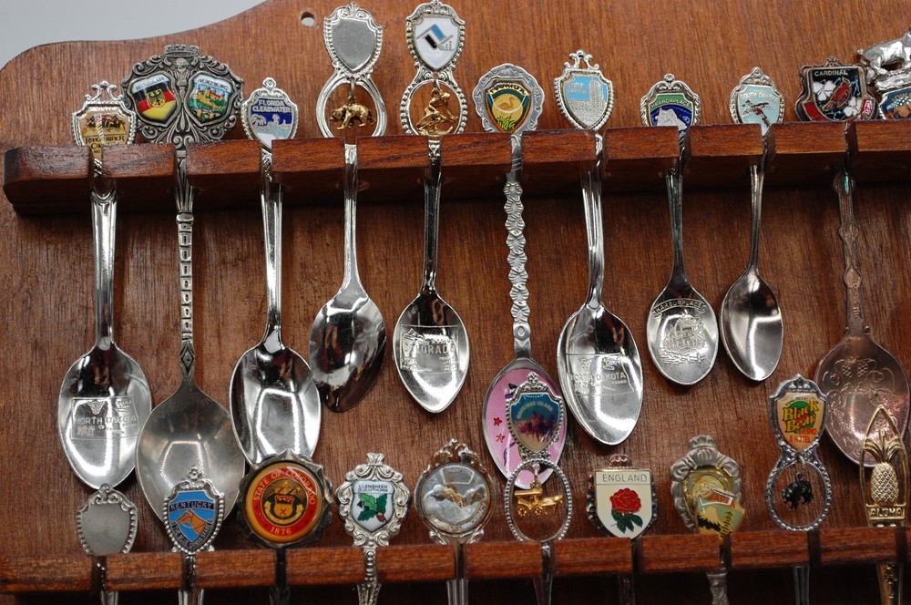 SOUVENIR SPOONS (60) ON RACK VINTAGE