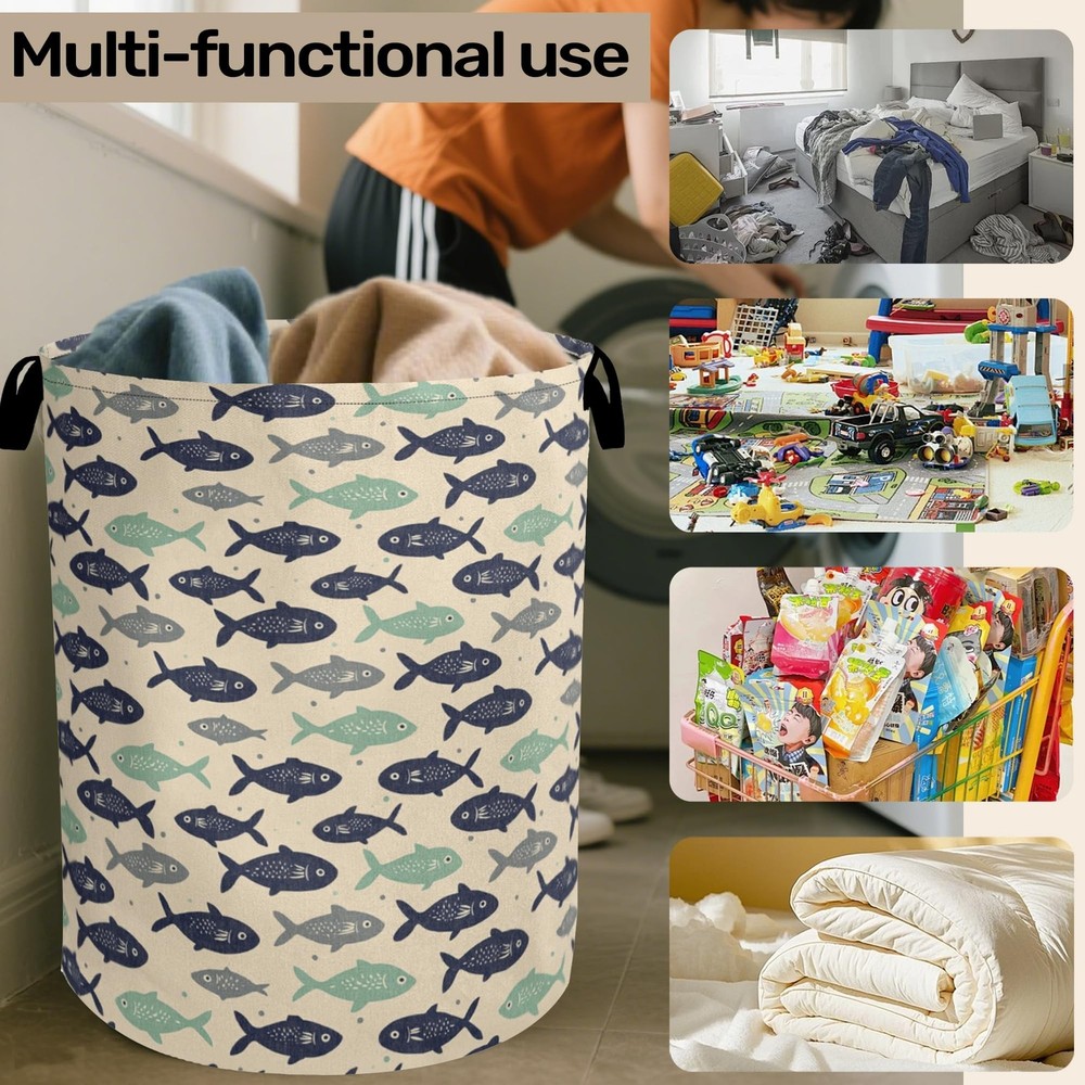 Cute Japanese-Style Fish Foldable Laundry Hamper - Waterproof Fabric Storage ...