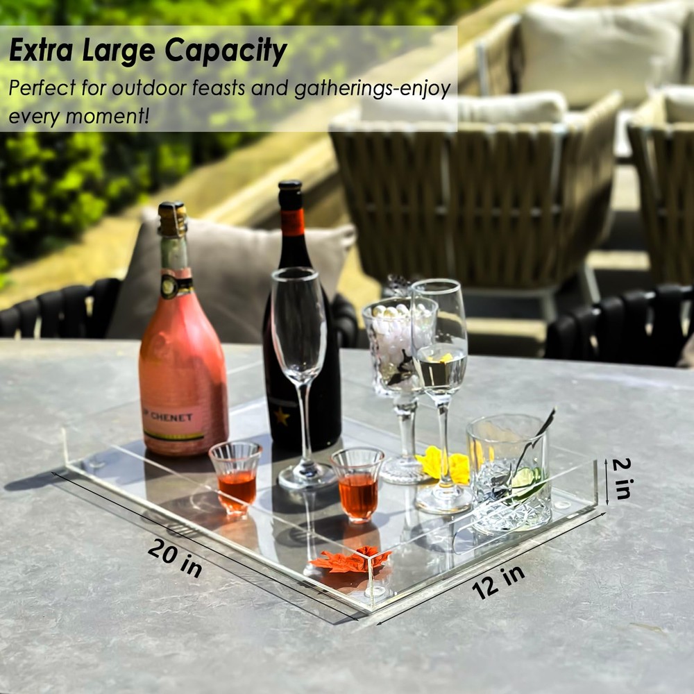 Collwait Acrylic Serving Tray with Handles, Extra Large Rectangular Tray for Ser