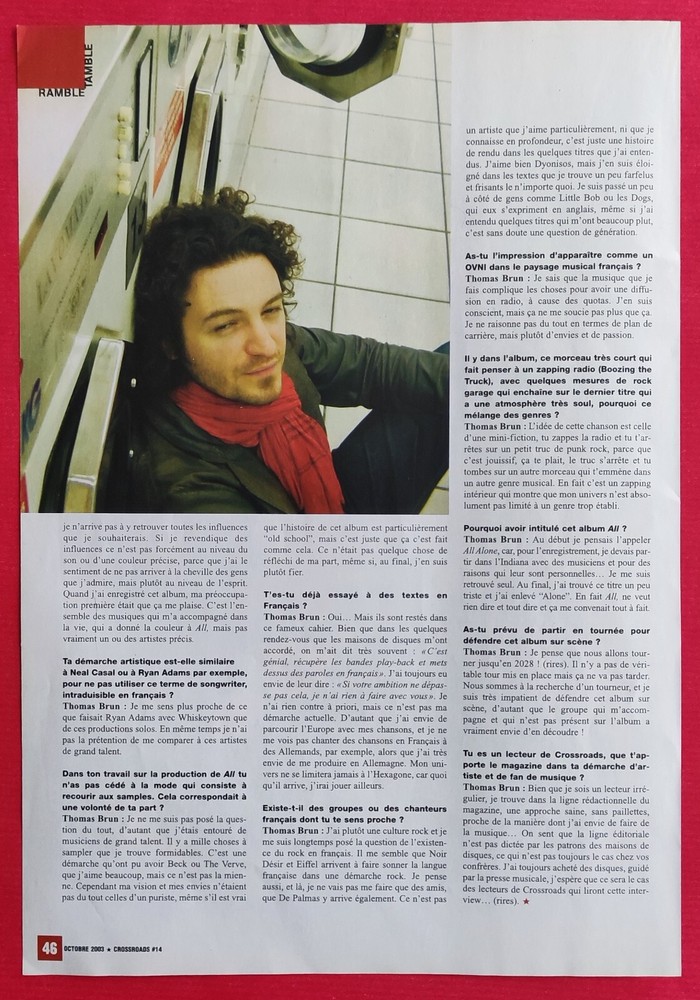 Press article: THOMAS BRUN - October 2003 4 pages