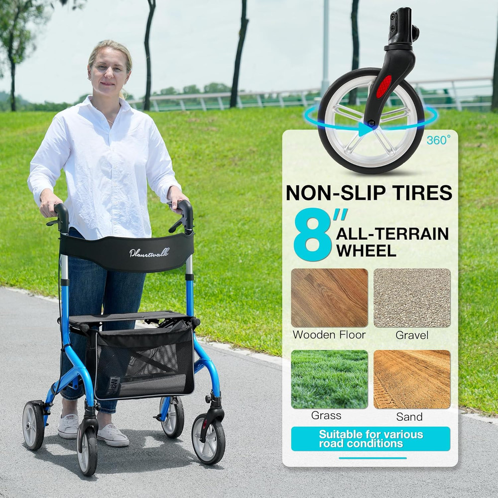 Super Lightweight Rollator Walker for Seniors, Foldable Rolling Walker with Seat