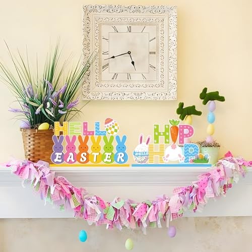 4Pcs Easter Decorations Wooden Table Centerpiece Happy Easter Table