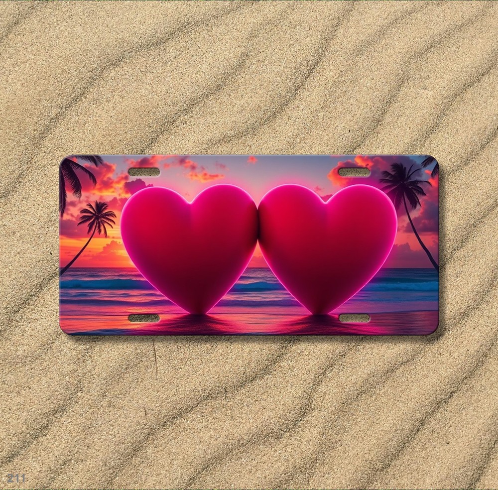 Premium Double Hearts Graphic Personalized Name License Plate Custom Made Front