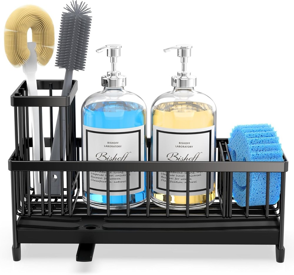 Moforoco Extra Large Sponge Holder for Kitchen Sink Organizer Caddy, Black