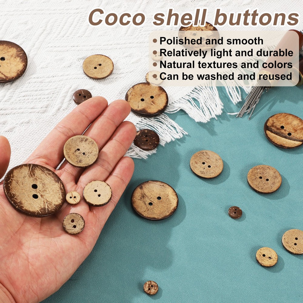 30pcs Coco Shell Buttons 20mm Handmade Sewing Crafts Round Button, Brown