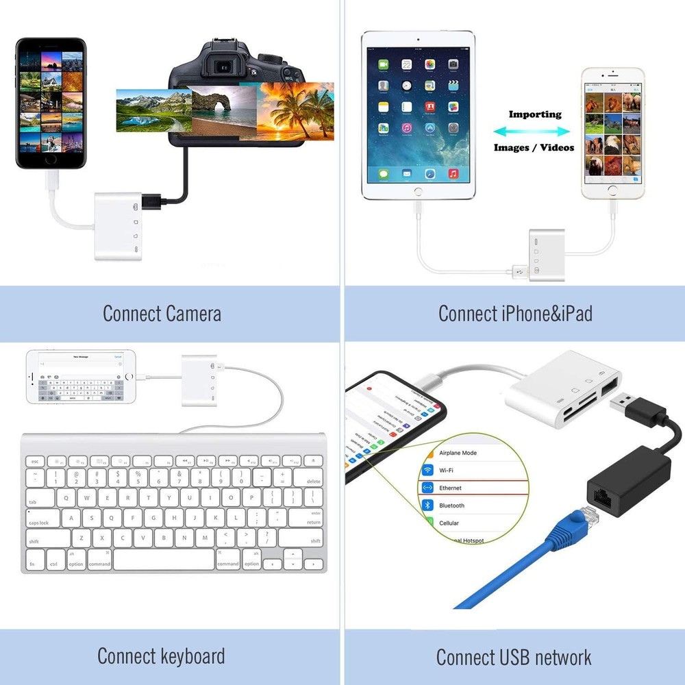 USB to Card Reader Adapter USB Camera Micro SD Memory Slot for iPhone iPad iPod