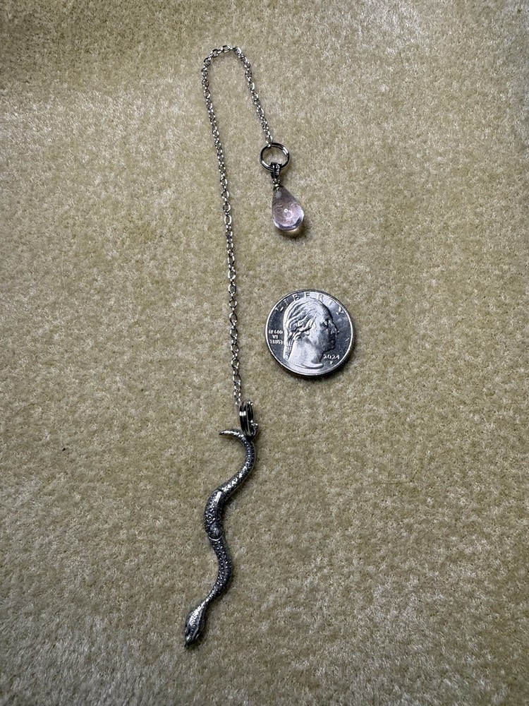 Pewter Snake Pendulum Amethyst Teardrop Hinged Serpent Dowsing Tool