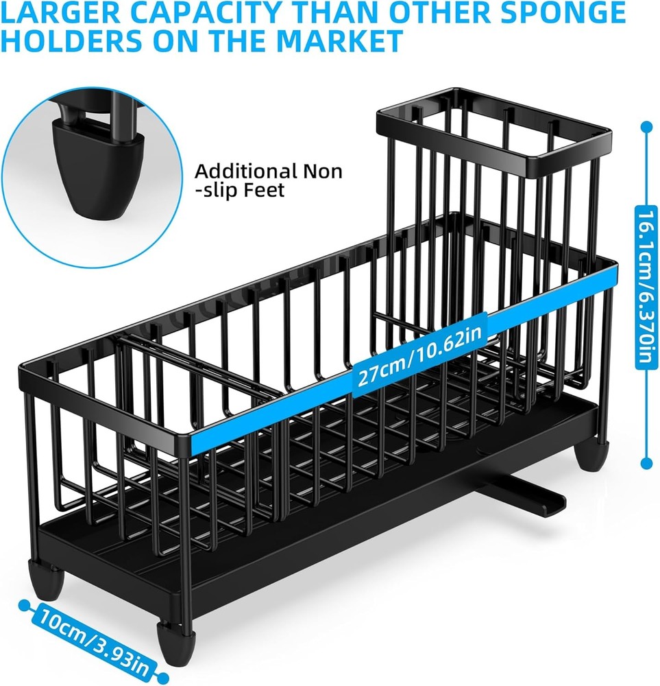 Moforoco Extra Large Sponge Holder for Kitchen Sink Organizer Caddy, Black