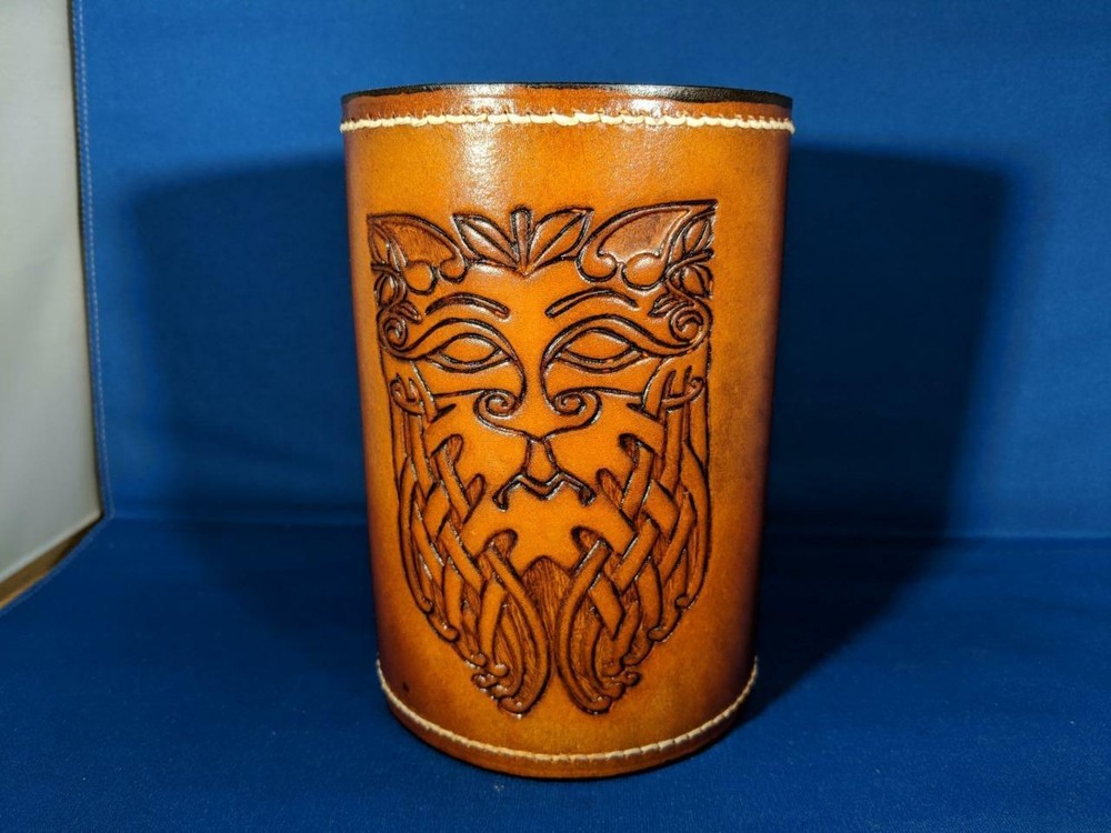 Green Man Leather Mug by Elandah Leather