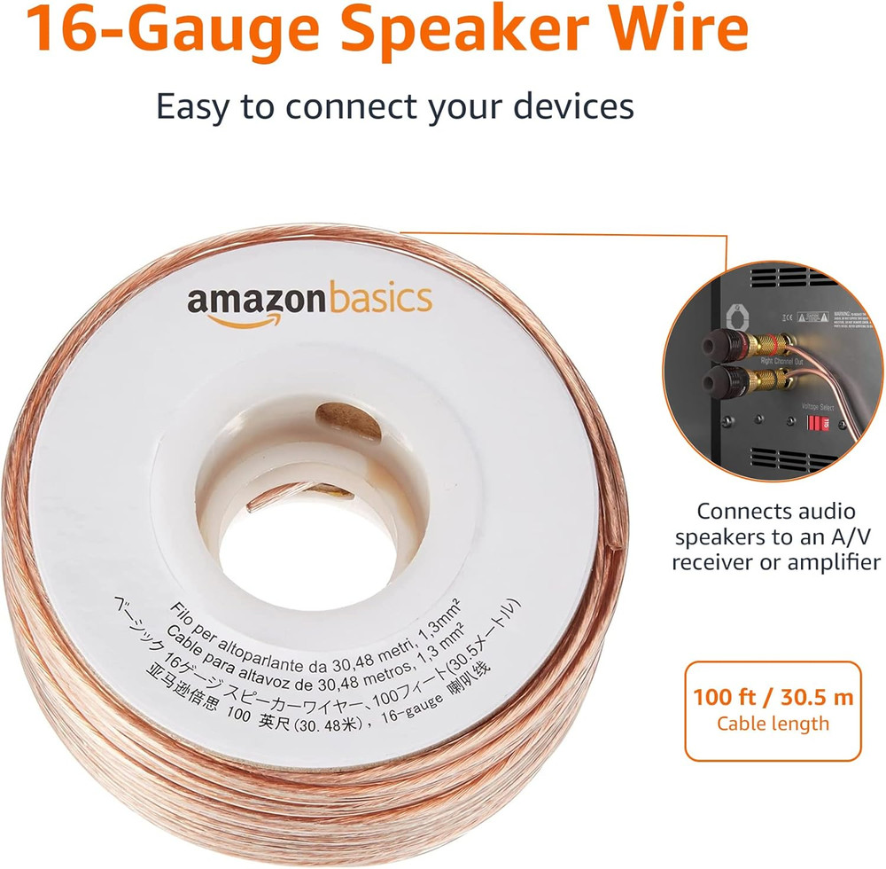 Speaker Cable, Easy Assembly, 16-Gauge, Bronze, 100 ft