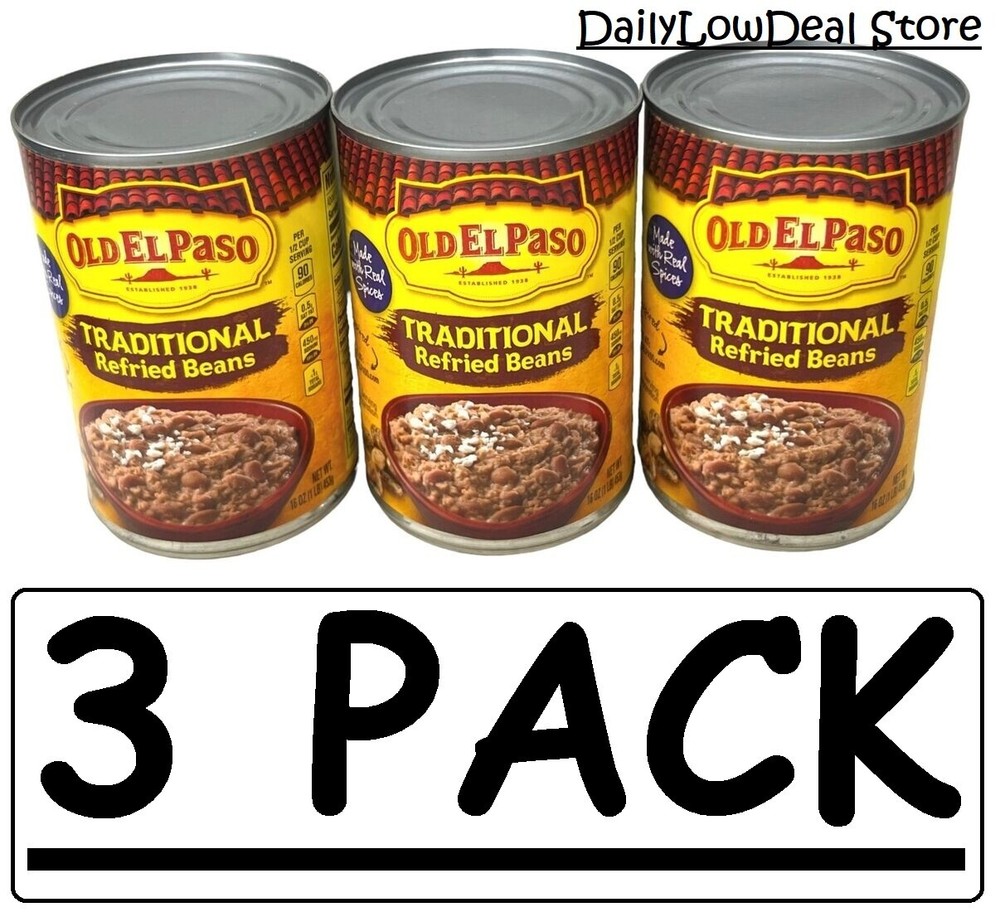 3 PACK - Old El Paso Traditional Refried Beans 16 oz (Total 48 oz)