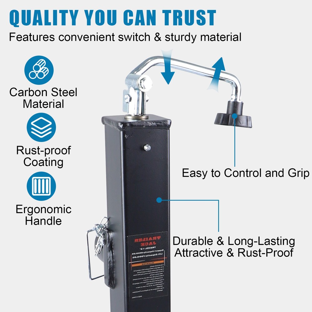 13" Adjustable Drop Leg 15" Lift 8000lbs Swivel Trailer Jack Tongue Pipe-mount