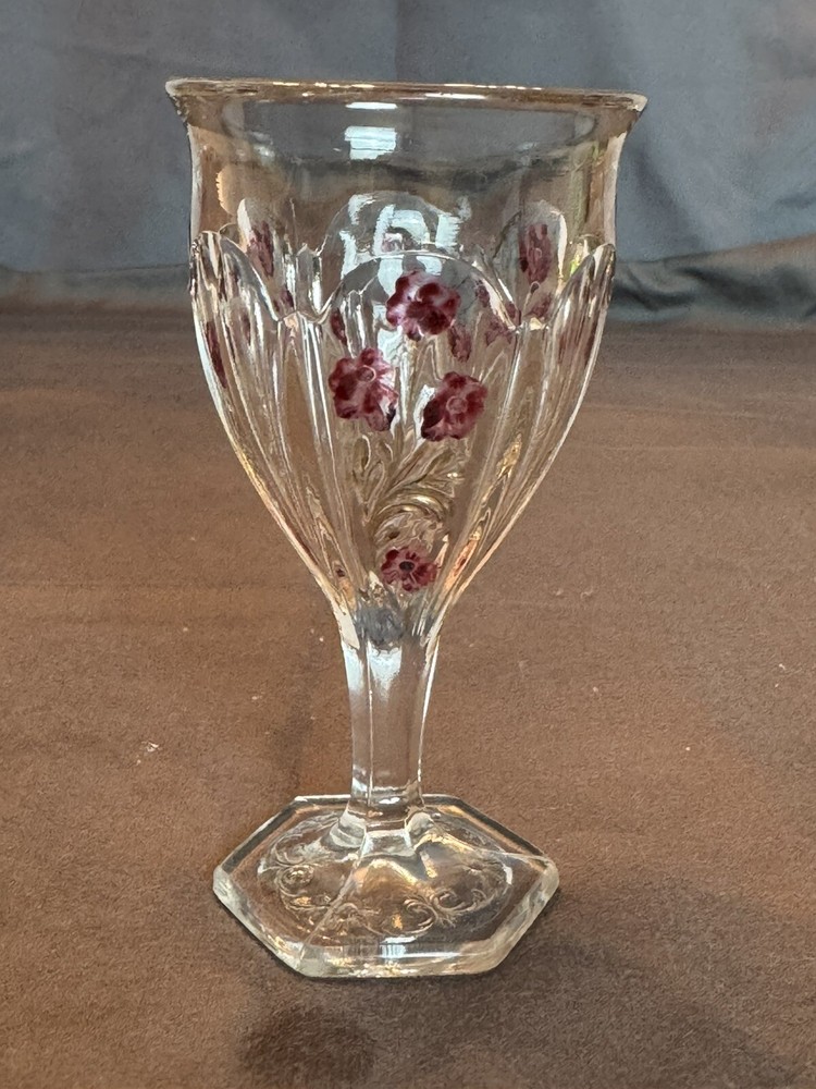 Antique EAPG Pattern Glass Cranberry Flowers 4.75"