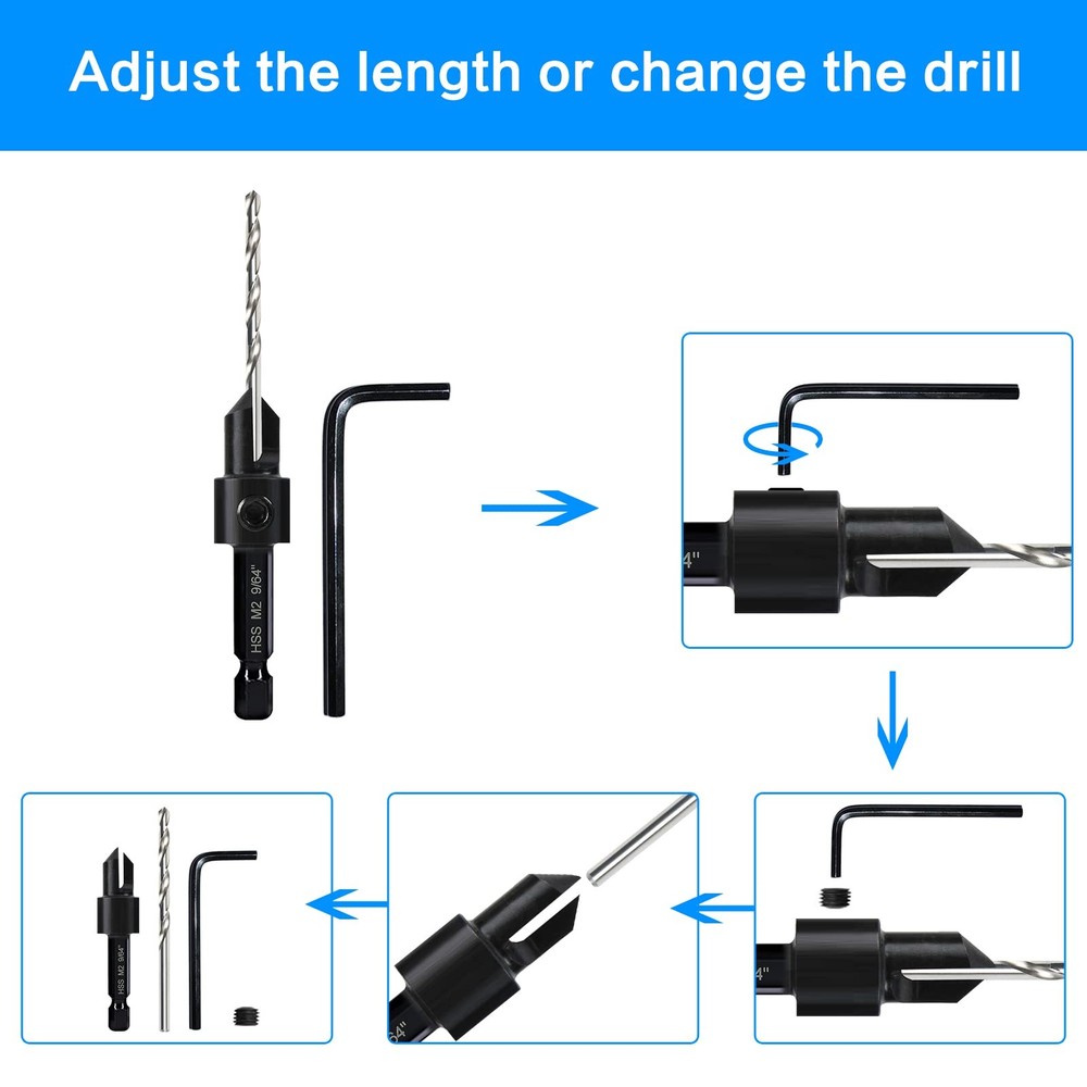 5-pc #12 Countersink Drill Bit Set, 3in1 5 Piece Set (#12)