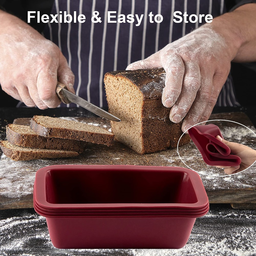 Silicone Mini Loaf Pan Set of 4, NonStick Easy Release Rectangle Silicone Mini C
