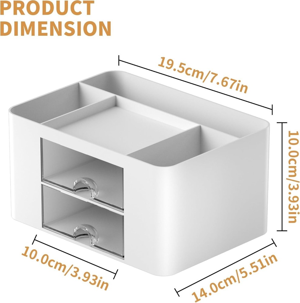 Multi-Functional White Plastic Pen Holder with Drawers for Tidy Workspaces