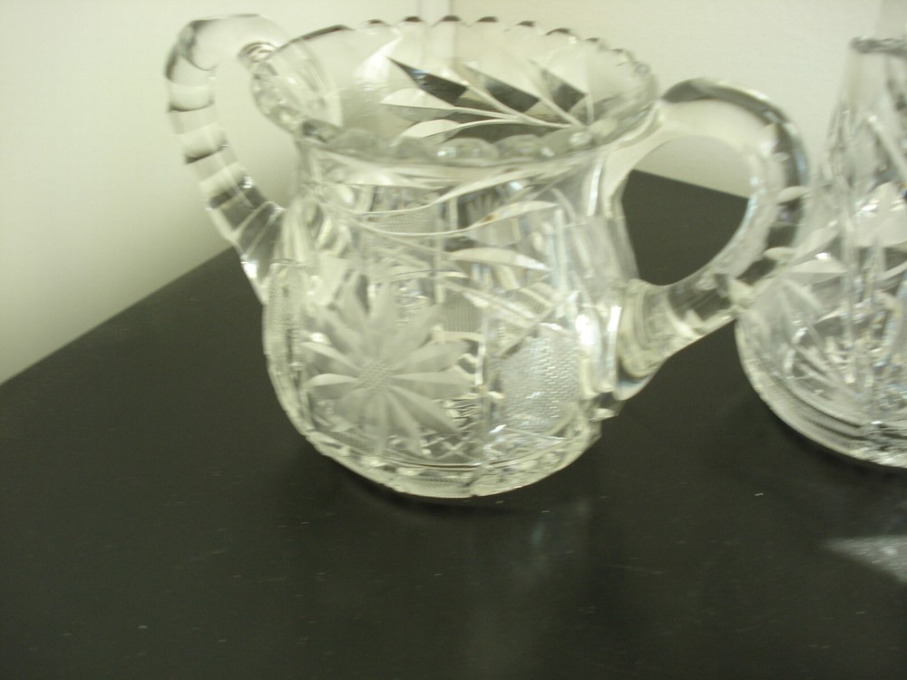 Vintage MCKEE cut CRYSTAL "etched daisy" pattern Creamer & Sugar Bowl