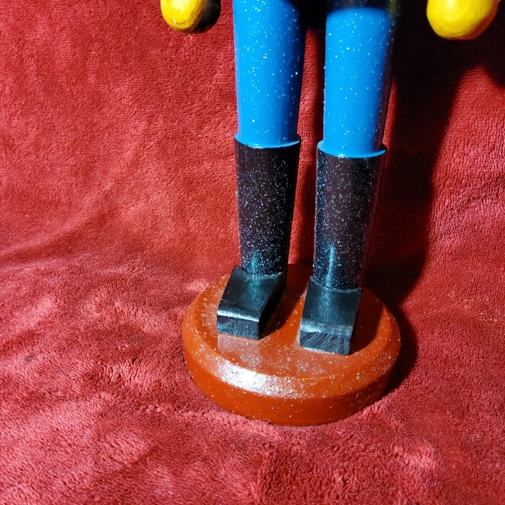 Vintage Wooden Nutcracker Blue Sequin Soldier 15"