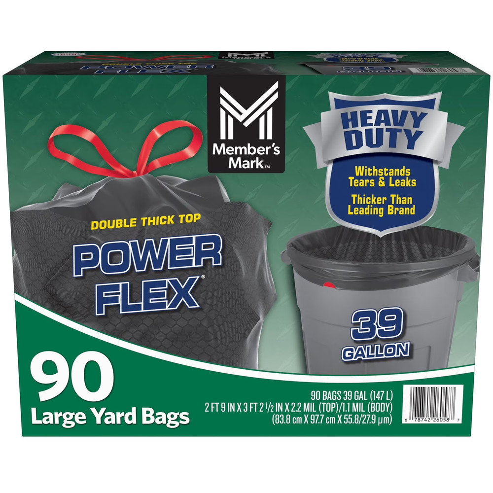 Member's Mark 39 Gallon Power Flex Drawstring Yard Trash Bags (90 ct. )