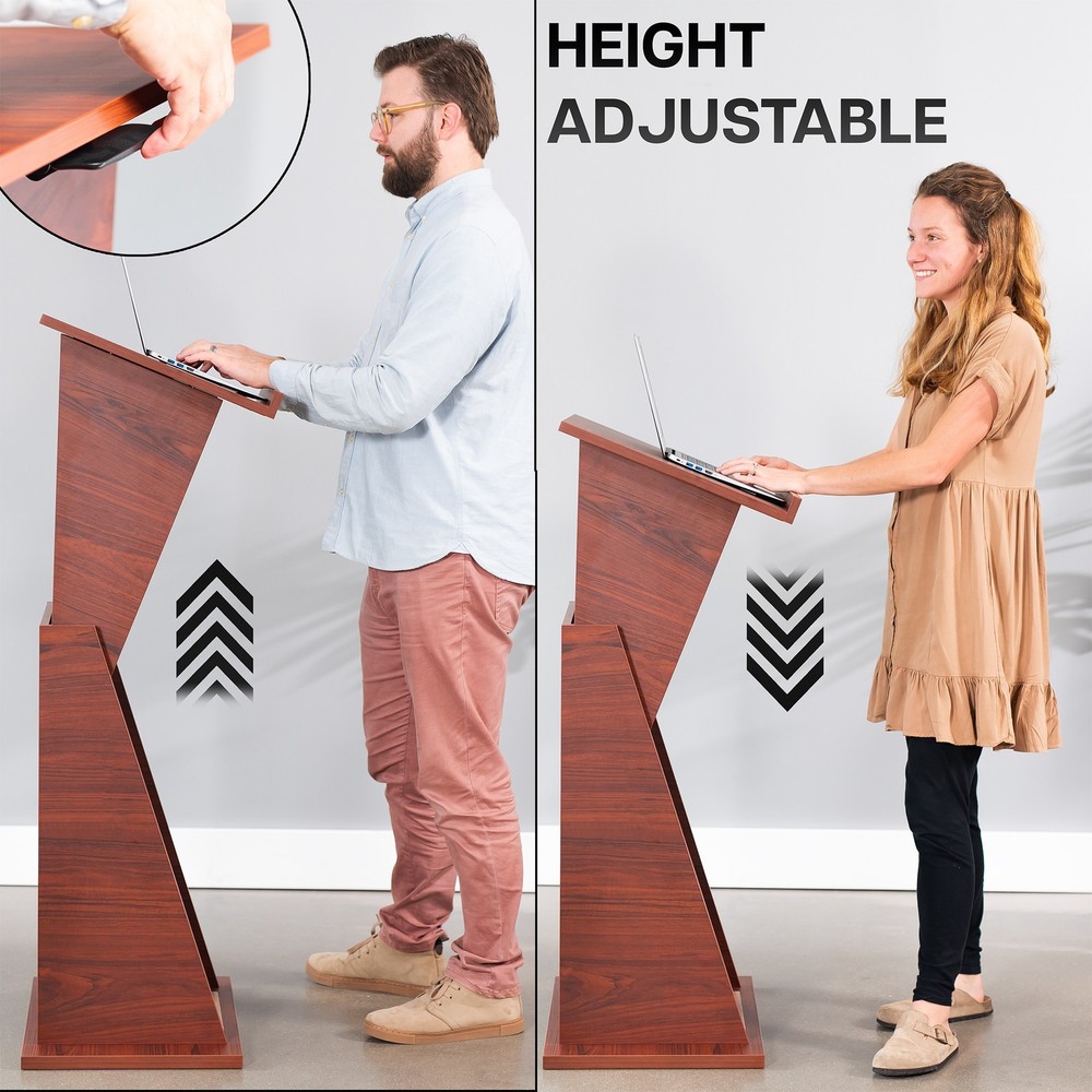 VIVO Pneumatic Height Adjustable Podium, Dark Walnut