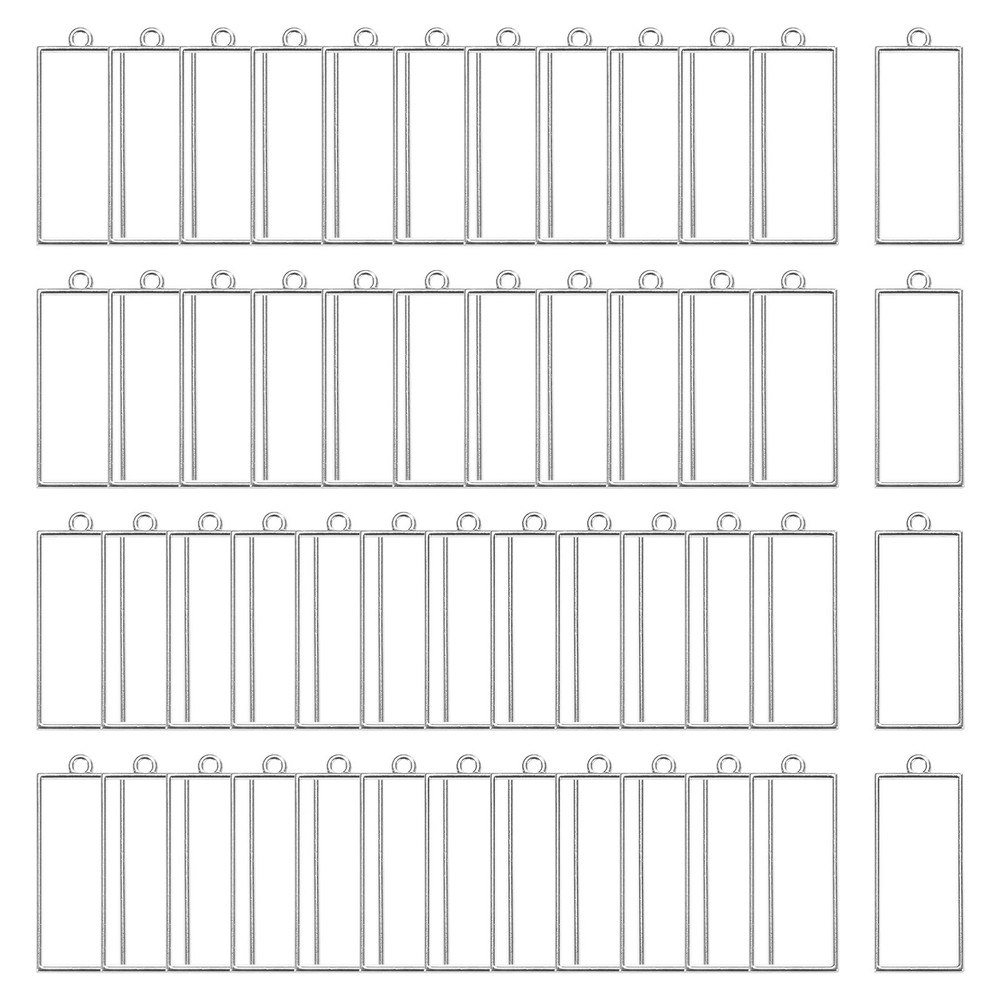 50-Pack Open Bezels, Rectangle Bezel Pendants for Resin[Silver Tone]
