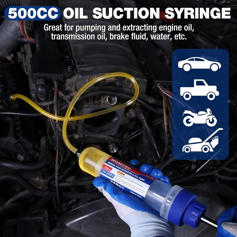 WORKPRO 200CC Manual Fluid Fill Pump Extractor Multi-Purpose Oil Syringe Suction
