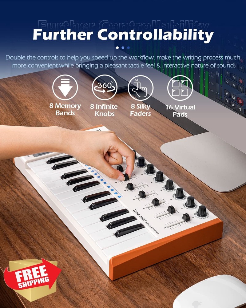 Worlde Tuna Mini 25 Key MIDI Keyboard Controller White