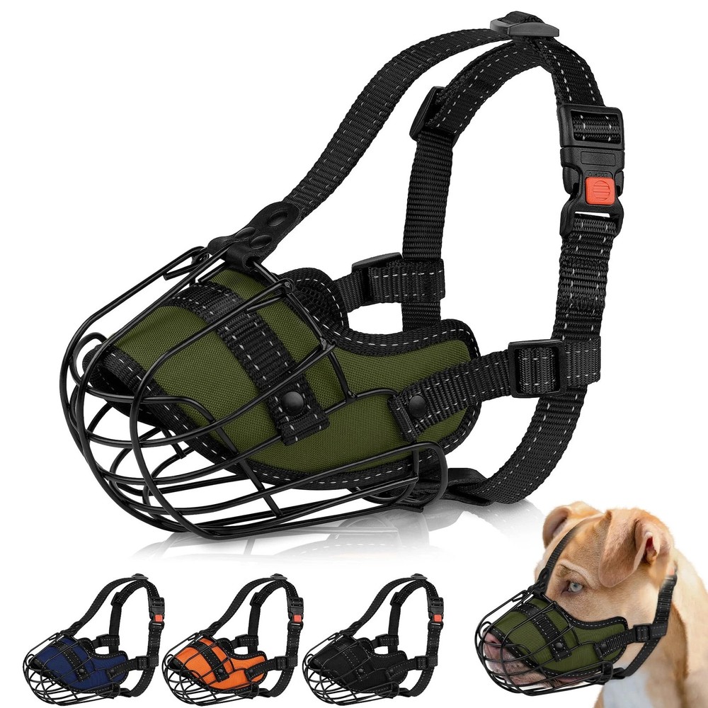 OOPSDOGGY Pitbull Dog Muzzle Reflective Metal Mask Secure Wire Basket Muzzle ...