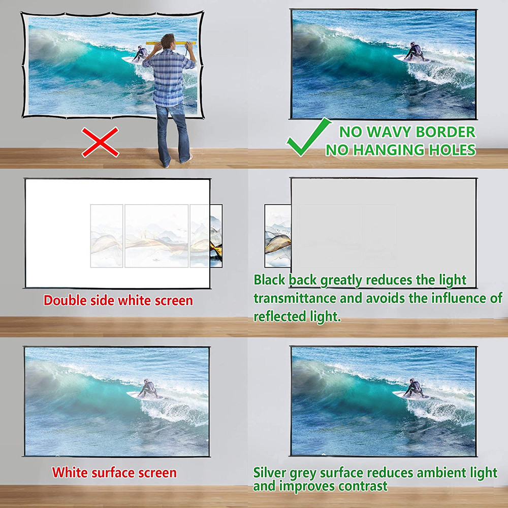 Portable Projector Screen 120 Inch with Combined Pole Frame Black Backing Silver