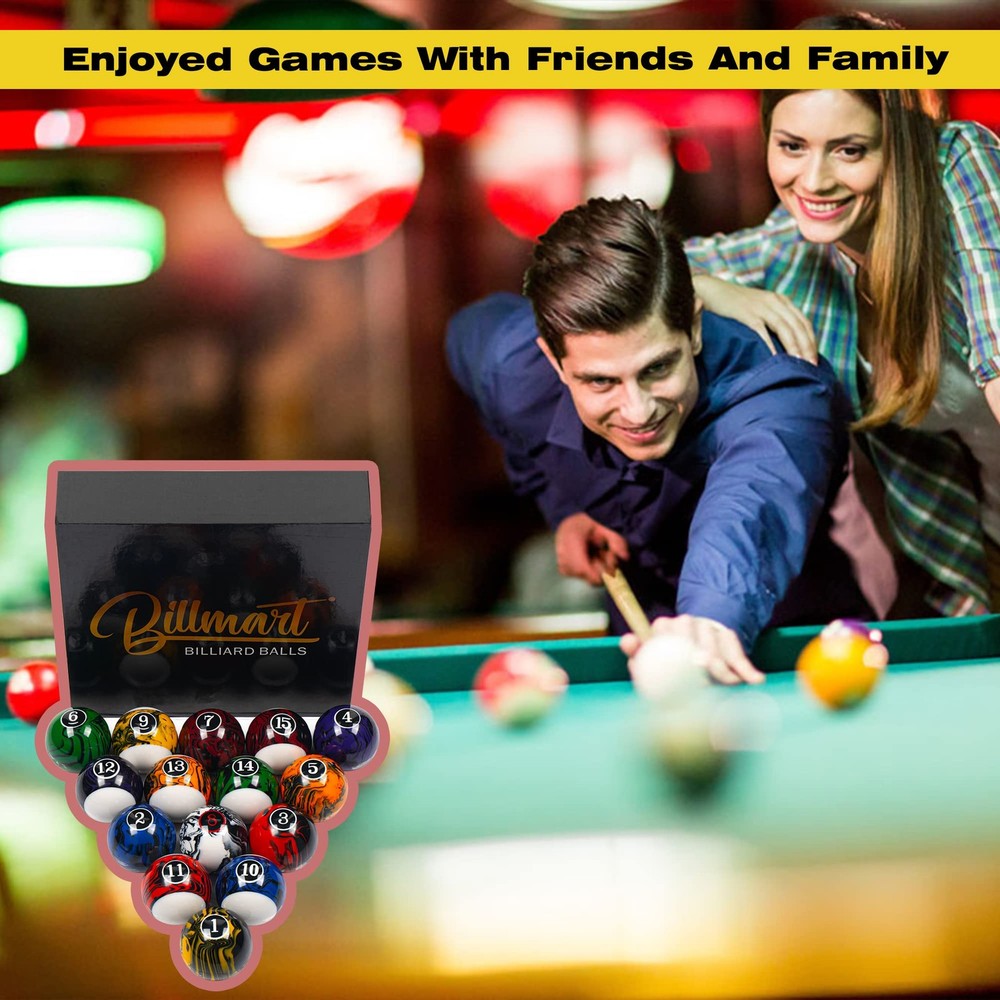 Billiard Balls Set 16 Pool Table Balls (Black Marble Premium)