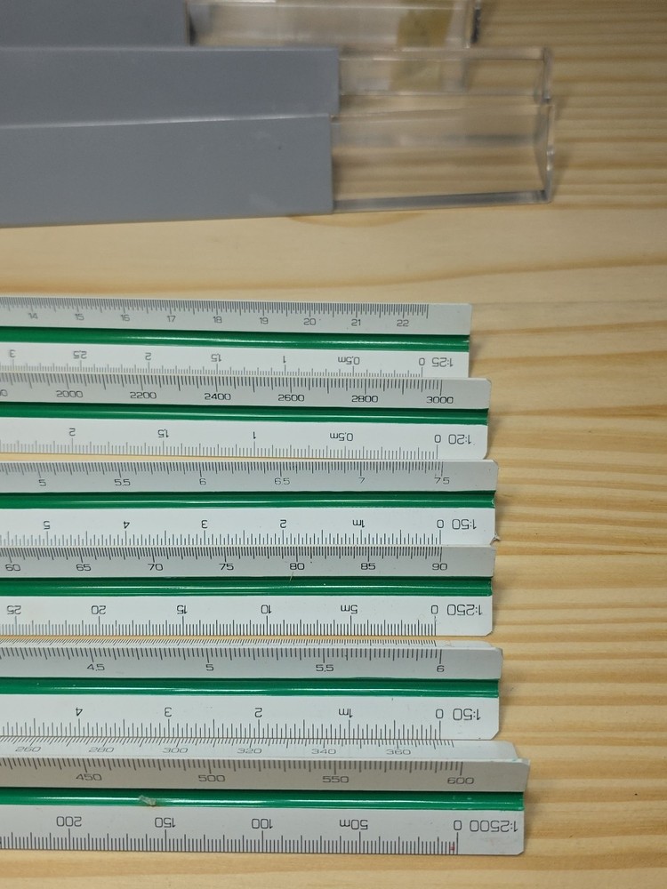 Linex Triangular Graphics Engineering Drawing ruler Lot Of 6 & case Free Shippin