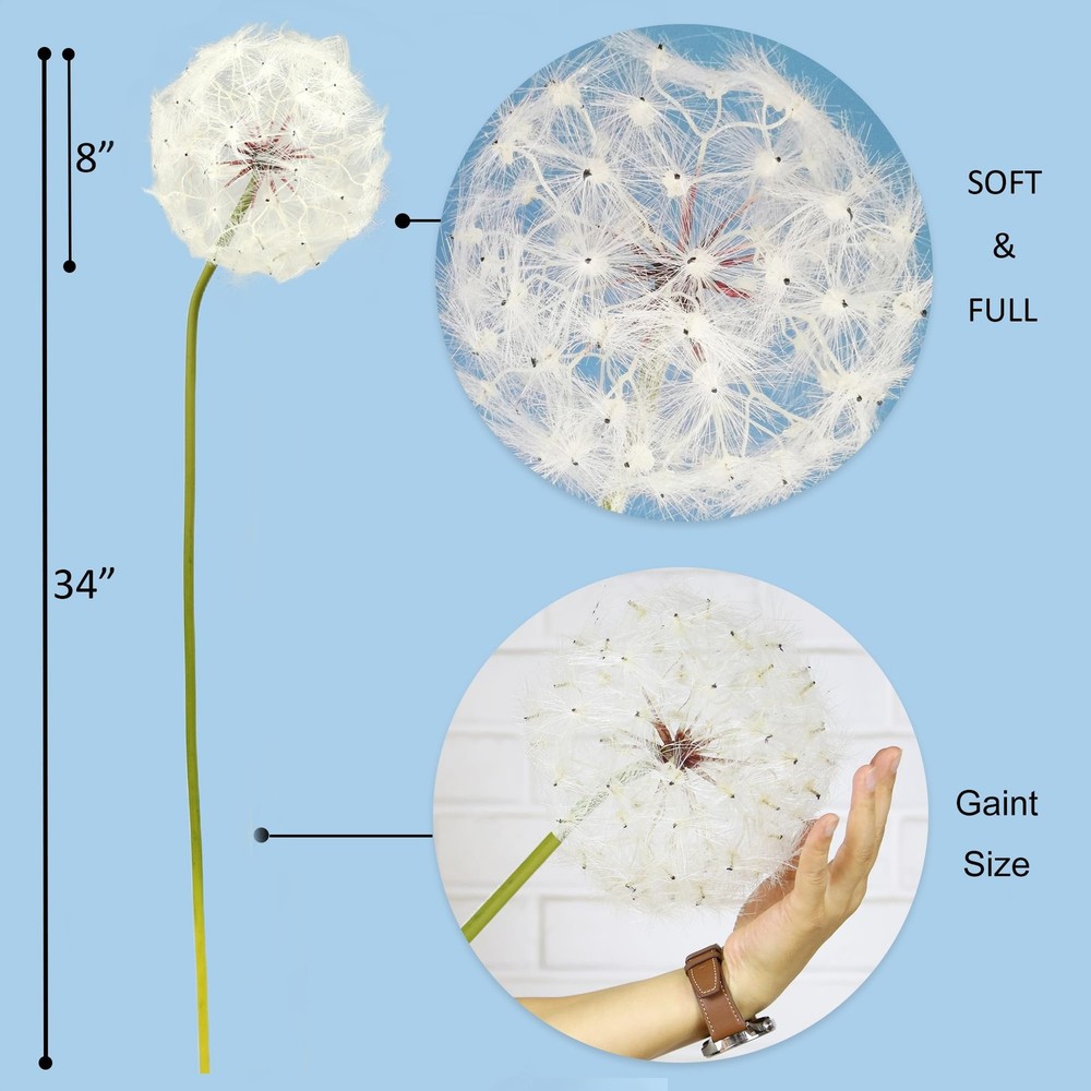 Artificial Dandelion Flower with LED Light, 2 Pack, Warm White Light with 6H ...