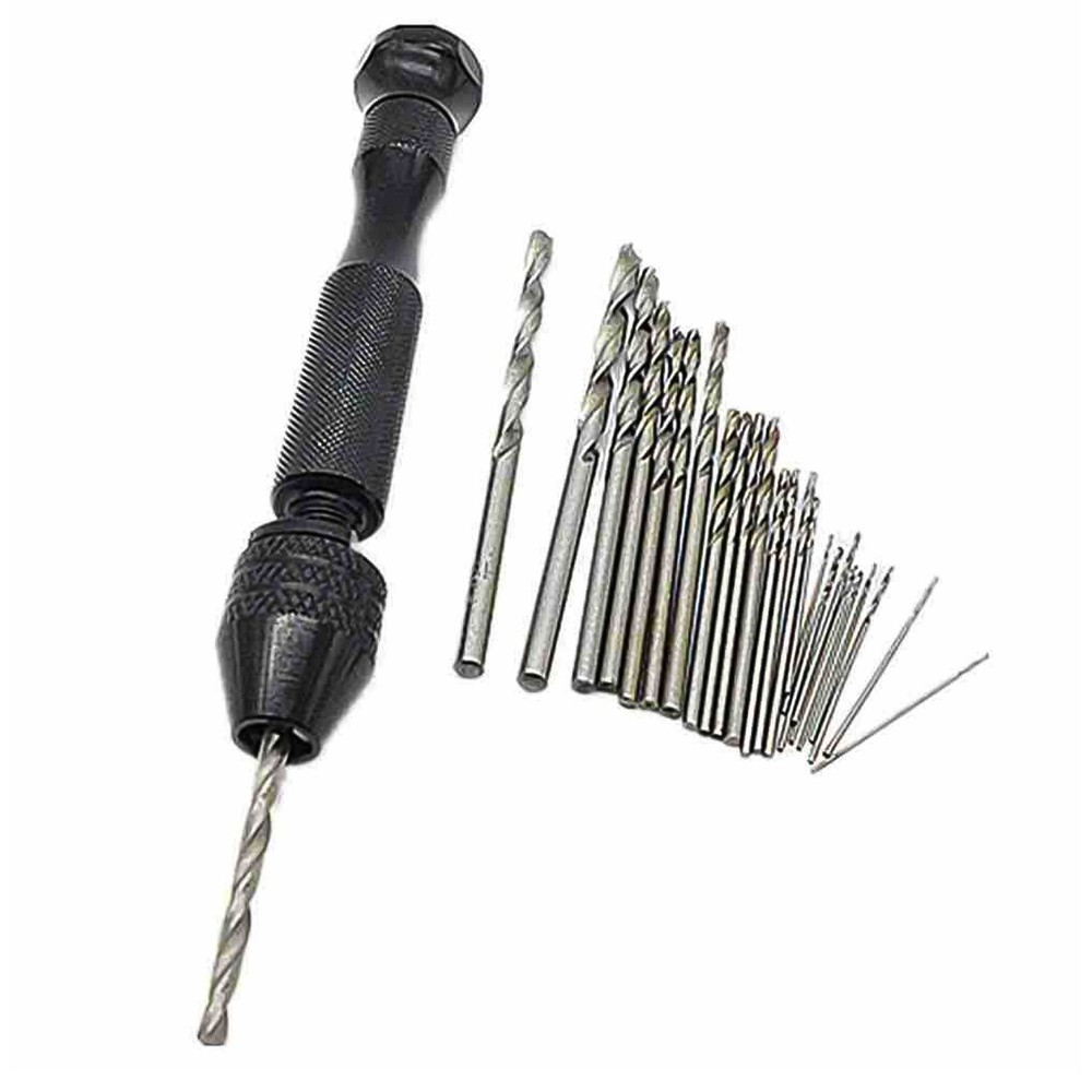 26Pcs Mini Micro Hand Drill Bit Kit Manual Keyless Chuck Pin Vise Rotary Tool c