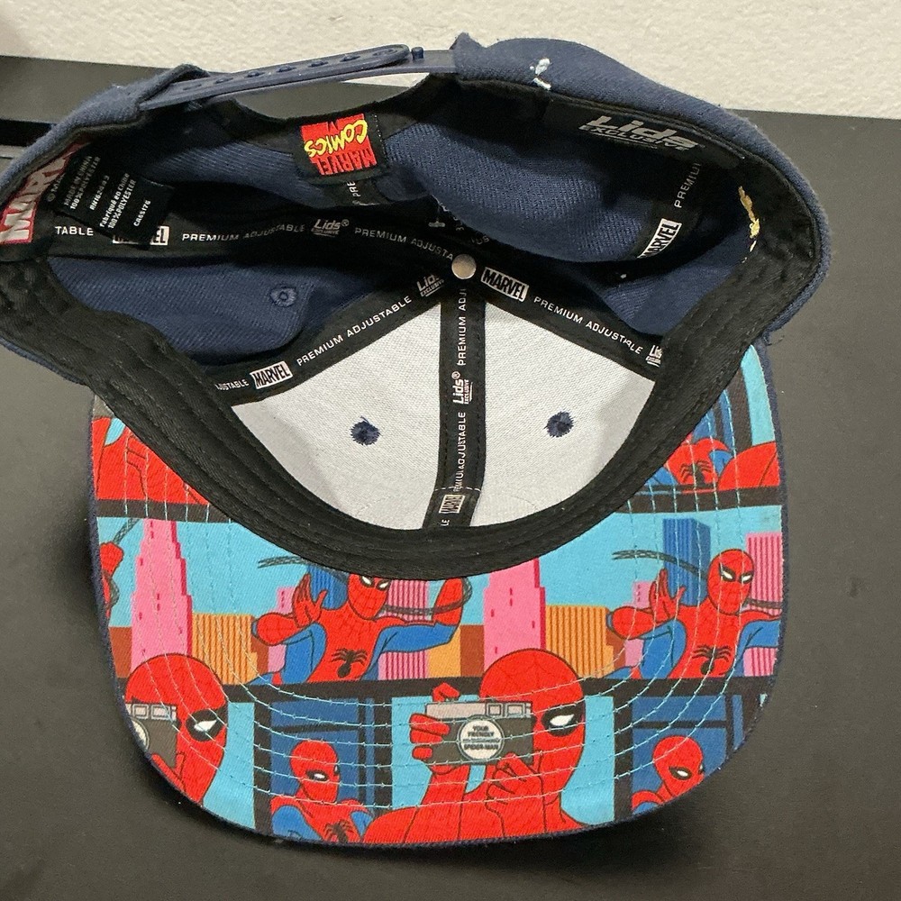 Marvel Spider-Man Lids Exclusive Snapback Hat Navy Blue Comic Panel Underbrim