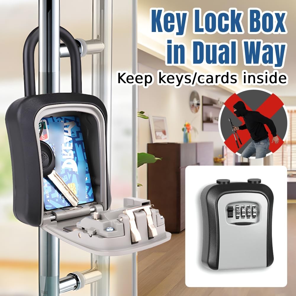 Lock Box for Keys with Code Resettable, Portable Lockbox Hide a Key Outside 4...