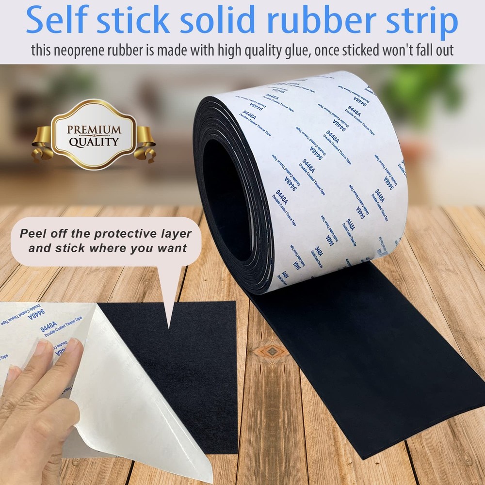 Neoprene Rubber Strip with Adhesive, Solid Rolls & Strips for DIY Gaskets, Cr...